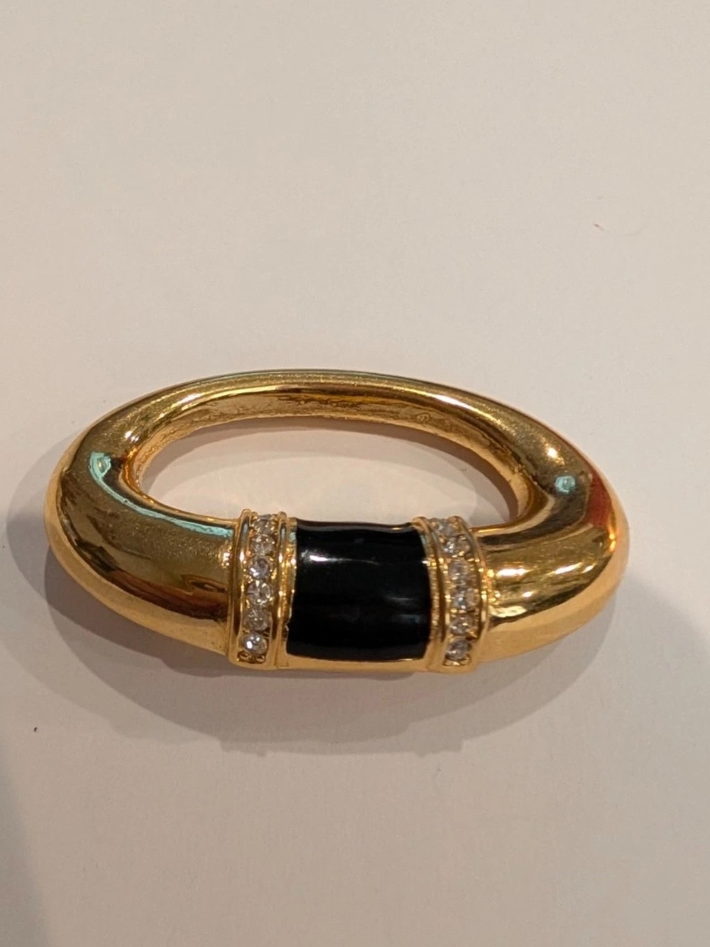Christian Dior Gold-Tone Brooch with Black Enamel and Crystal Accents